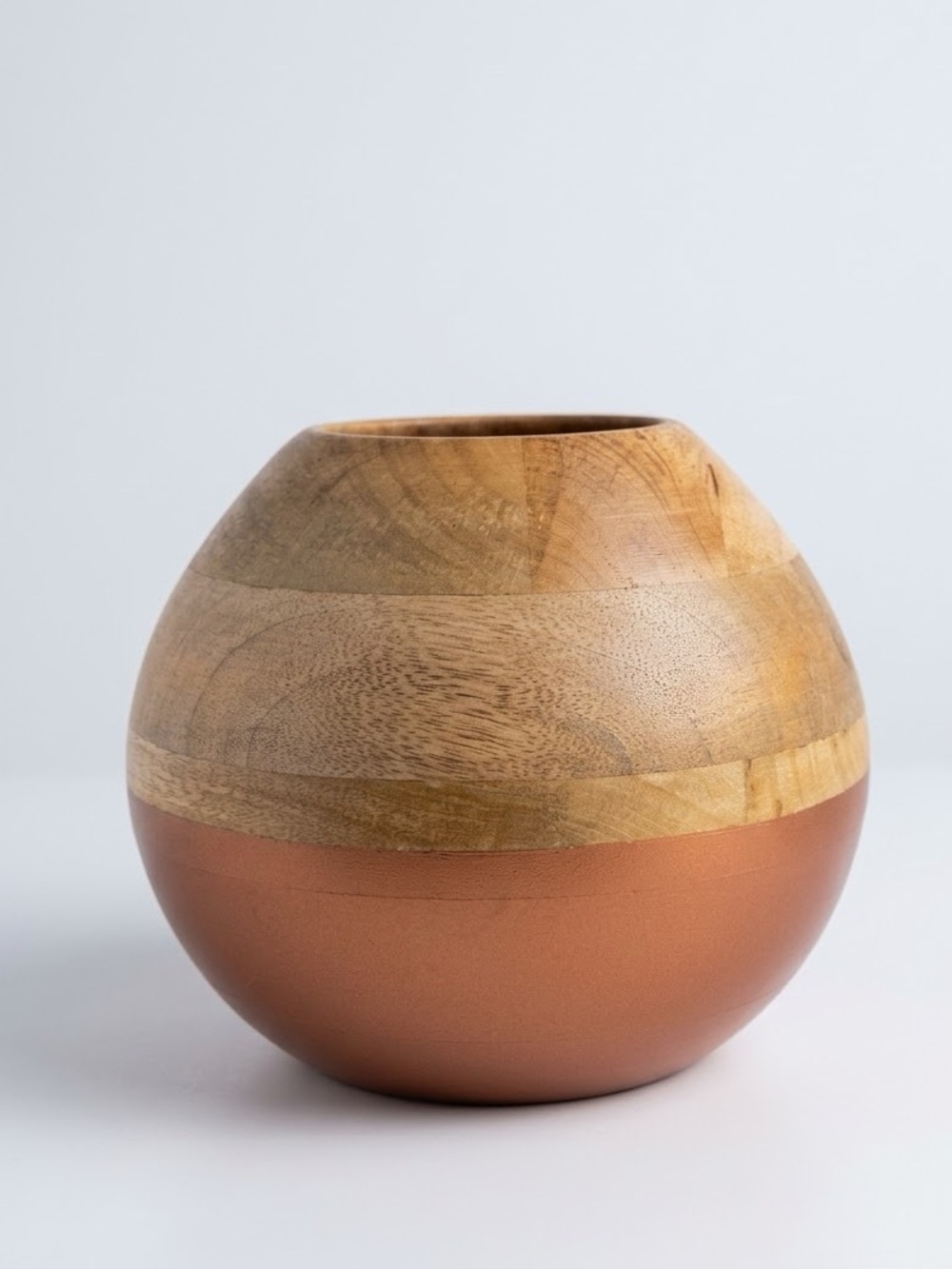 Hallmark Home Natural Mango Wood Copper Dip Round Sphere Vase Centerpiece Pot